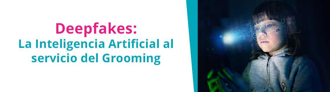 Niña con smartphone en sus manos que escanea su rostro con Inteligencia Artificial